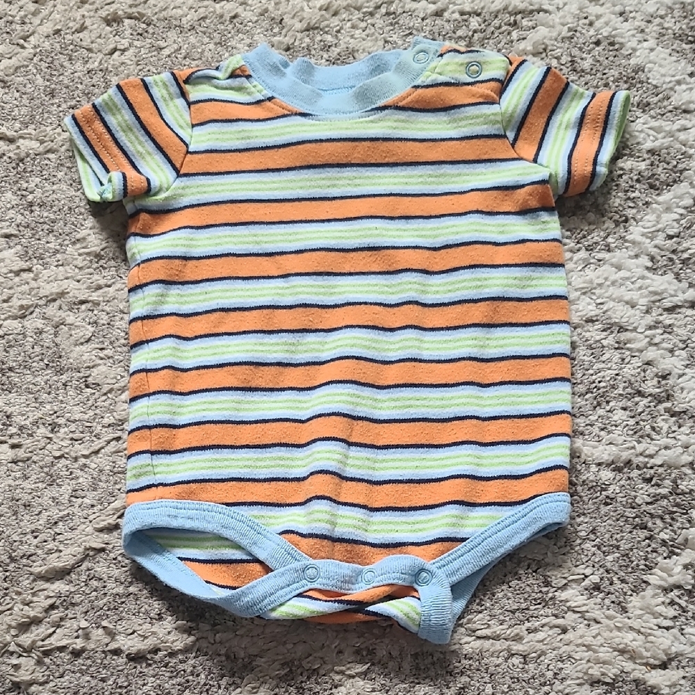 15 for $10 - Circo 0-3m Boys Orange, Blue & Green Stripes Onesie